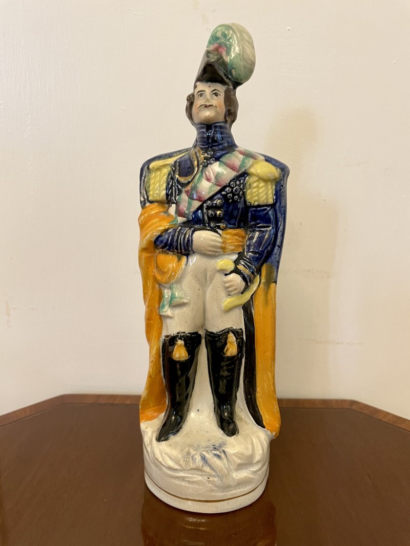 Antique Victorian Staffordshire Flatback Figure in Military Dress